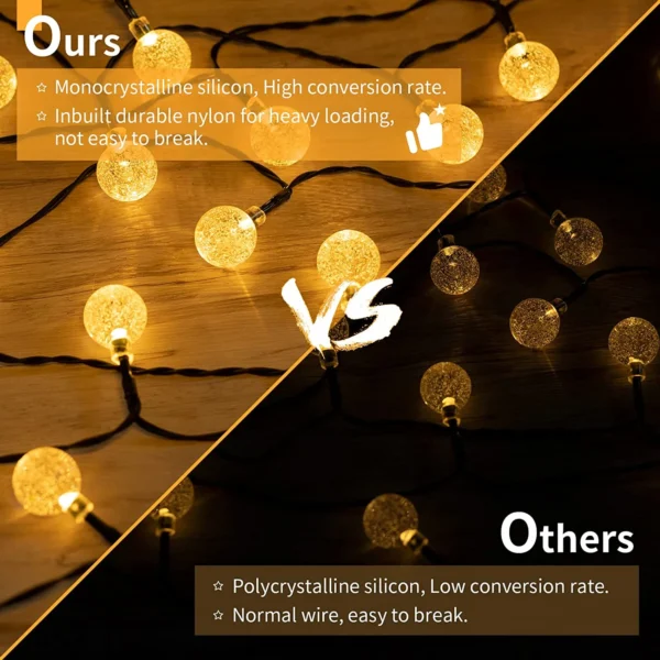 LED Solar String Lights Outdoor 60 Leds Waterproof Crystal Globe Lights with 8 Modes Garden Light for Patio Party Tree Decor - Image 5