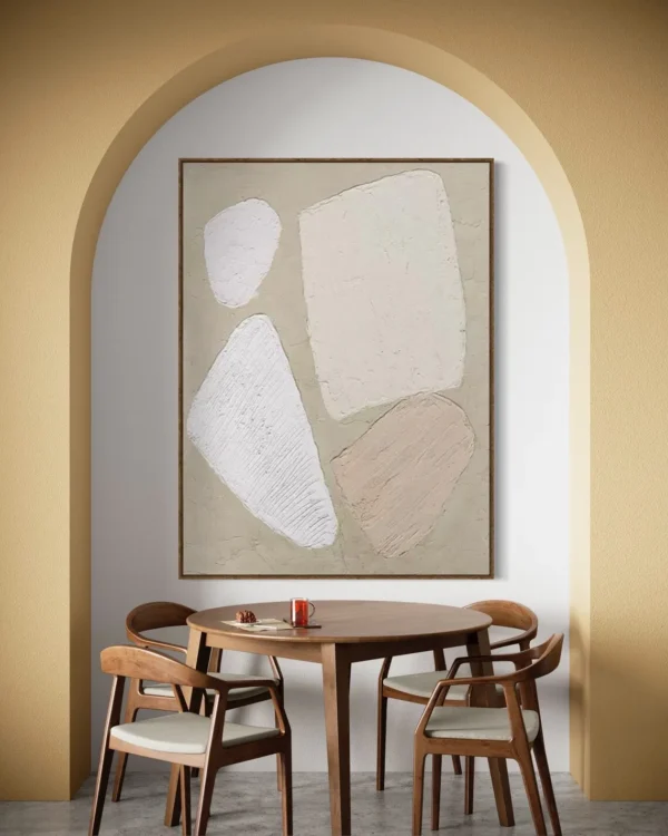 Large Abstract Wall Art Beige and White Painting Abstract Handmade Painting Living Room Home Decor Minimalist Contemporary Art