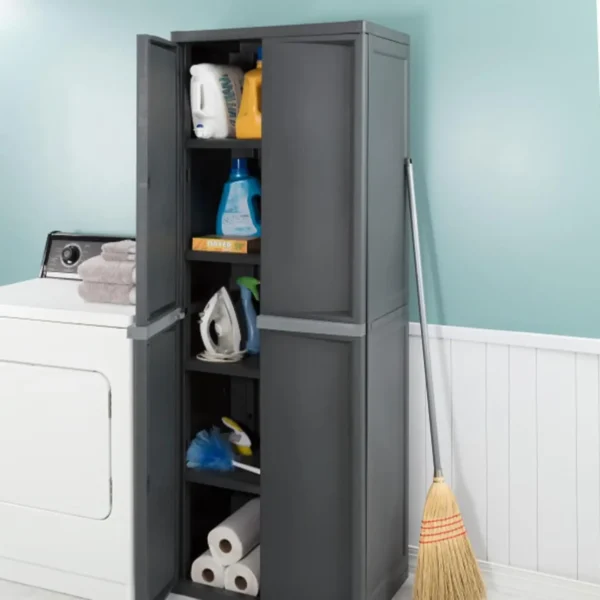 1-Pack Storage Cabinet, Plastic Closet Organizer, 4 Shelves, Gray - Image 6