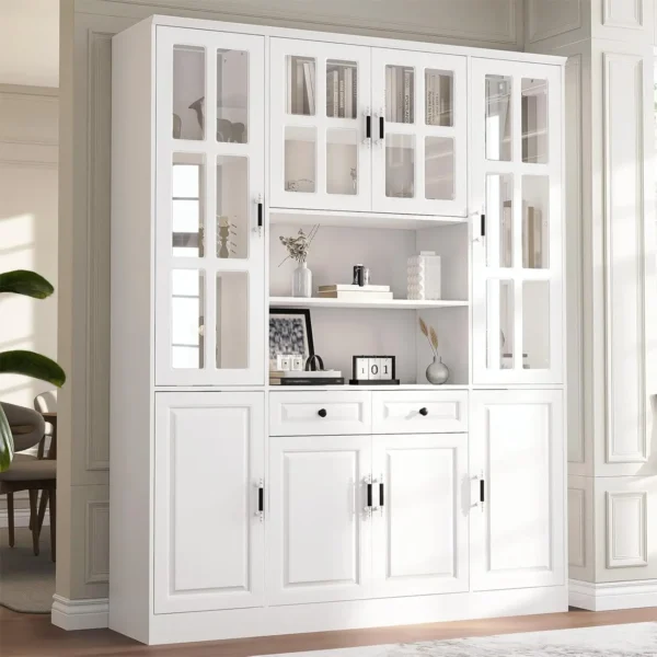 78.7" Tall Pantry Cabinet with Glass Doors & Drawers, Freestanding Utility Pantry Cabinet, Food Pantry Cabinet Cupboard, White