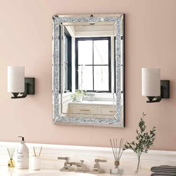 32"x24" Decorative Crystal Mirrors for Wall Decor Living Room Silver Luxury Modern Mirrored Home Decoration - Image 6