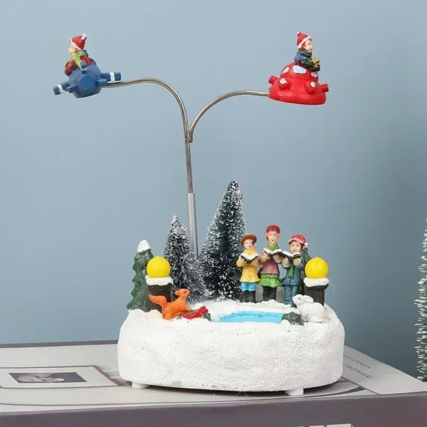 2023 New Luminous Christmas Village Music Rotating Santa Claus Tree Christmas Ornaments Resin Crafts Christmas Home Decoration - Image 3