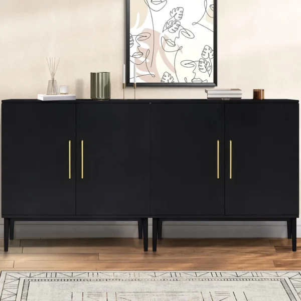 Storage Cabinet, Free Standing Cabinets, Wood Accent Cabinet with Doors, Black Sideboard for Bedroom, Kitche