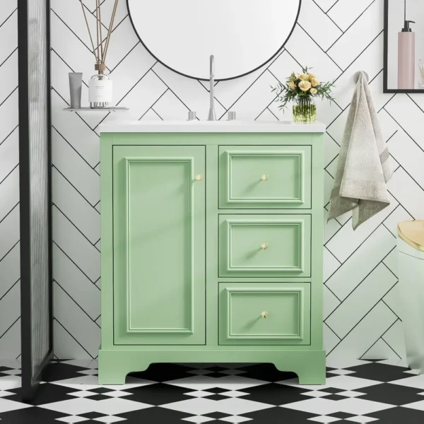 30 Inch Bathroom Vanity with Sink, Modern Elegant Bathroom Storage Cabinet with 3 Drawers and Adjustable Shelves - Image 6