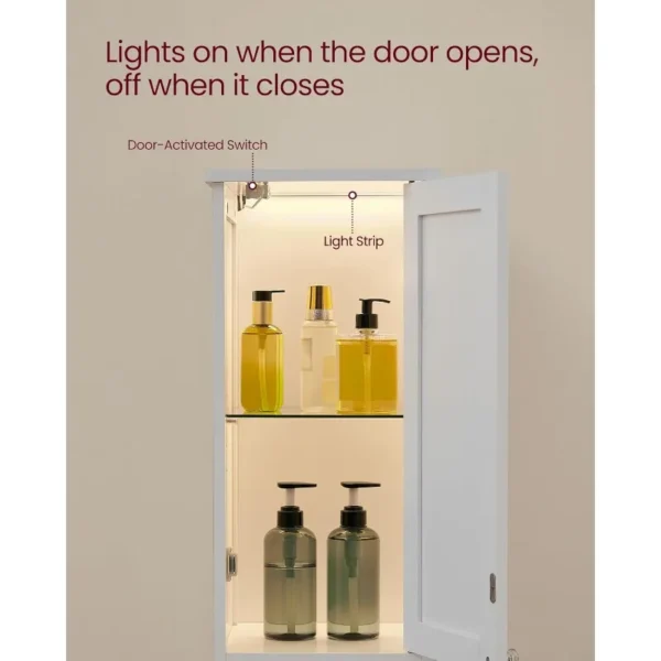 Tall Bathroom Cabinet with Lights, Slim Bathroom Storage Cabinet, Freestanding Narrow Cabinet with Adjustable Shelves, - Image 4