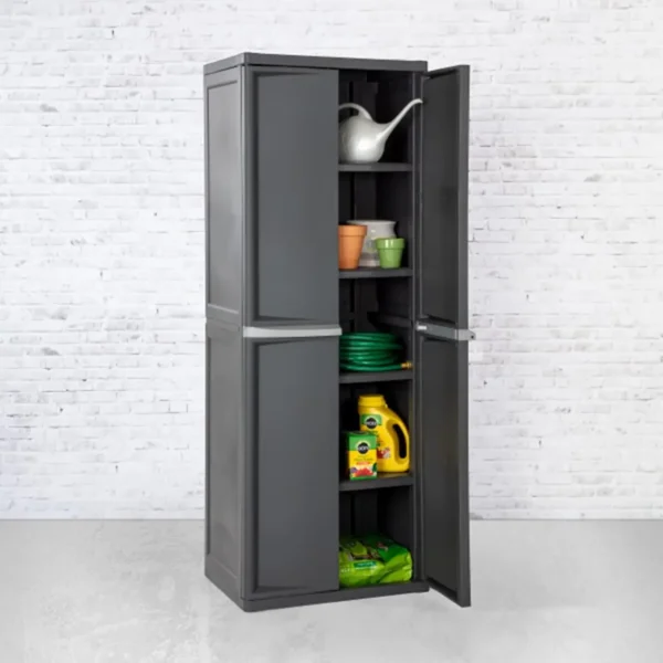 Sterilite 4 Shelf Cabinet, Heavy Duty and Easy to Assemble Plastic Storage Unit, Organize Bins in the Garage, Basement, Attic, M - Image 5