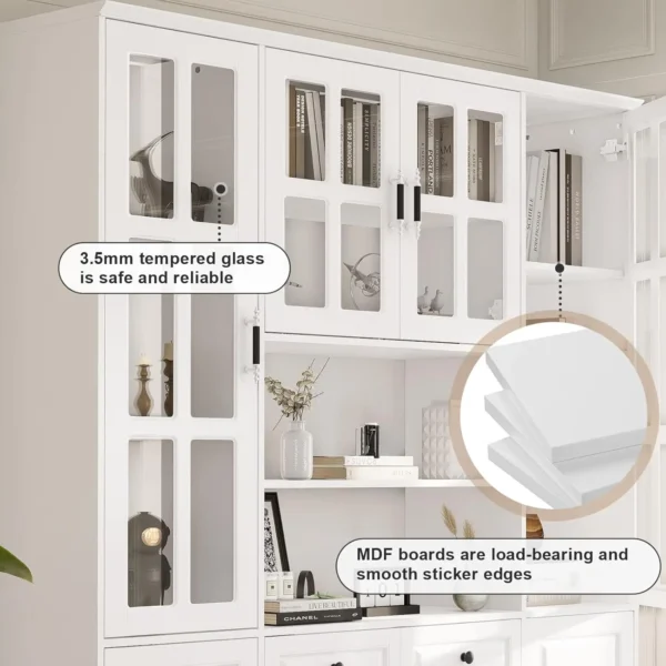 78.7" Tall Pantry Cabinet with Glass Doors & Drawers, Freestanding Utility Pantry Cabinet, Food Pantry Cabinet Cupboard, White - Image 4