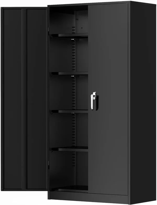 Metal Storage Cabinets 72” Black Garage Steel Storage Cabinet with Doors and Shelves, Metal Tool Cabinet, Steel File