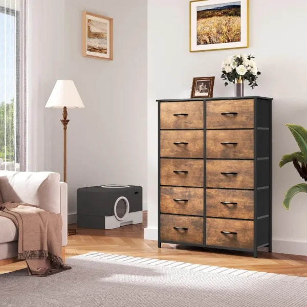 10-Drawer Fabric Dresser, Furniture Storage Tower Cabinet, Organizer for Bedroom, Living Room, Hallway, Closet - Image 2
