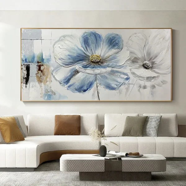 Wall Decor White Colorful Flower Hand-painted Oil Painting Abstract Floral Gray Large Tree Wall Art For Home Bedroom Office Gift - Image 6
