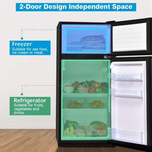 Compact Refrigerator 3.4 Cu. Ft. Classic Fridge with Adjustable Removable Glass Shelves Mechanical Control Recessed Handle - Image 5