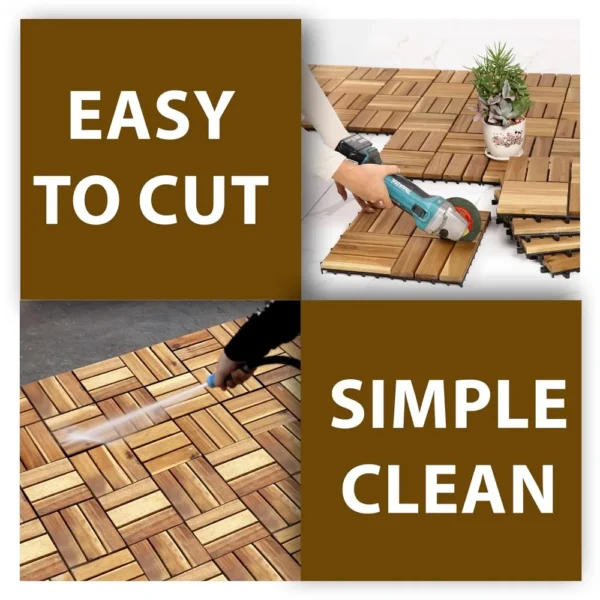 Acacia Wood Flooring Interlocking Deck Tiles for Patio Decor, Waterproof Indoor & Outdoor Decor - Balcony Garden Decking Tile - Image 3
