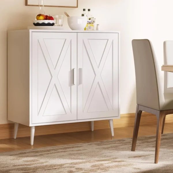 Buffet Cabinet with 2 Doors, Farmhouse Kitchen Storage Cabinet with Adjustable Shelves, Modern Coffee Bar Cabinet - Image 6