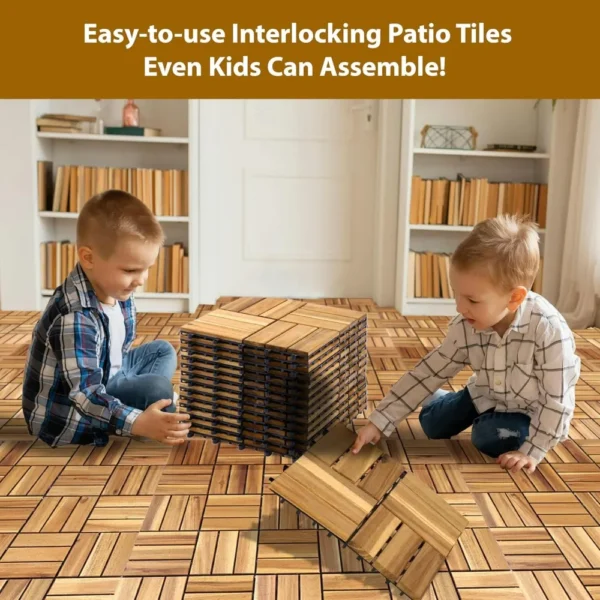 Acacia Wood Flooring Interlocking Deck Tiles for Patio Decor, Waterproof Indoor & Outdoor Decor - Balcony Garden Decking Tile - Image 2